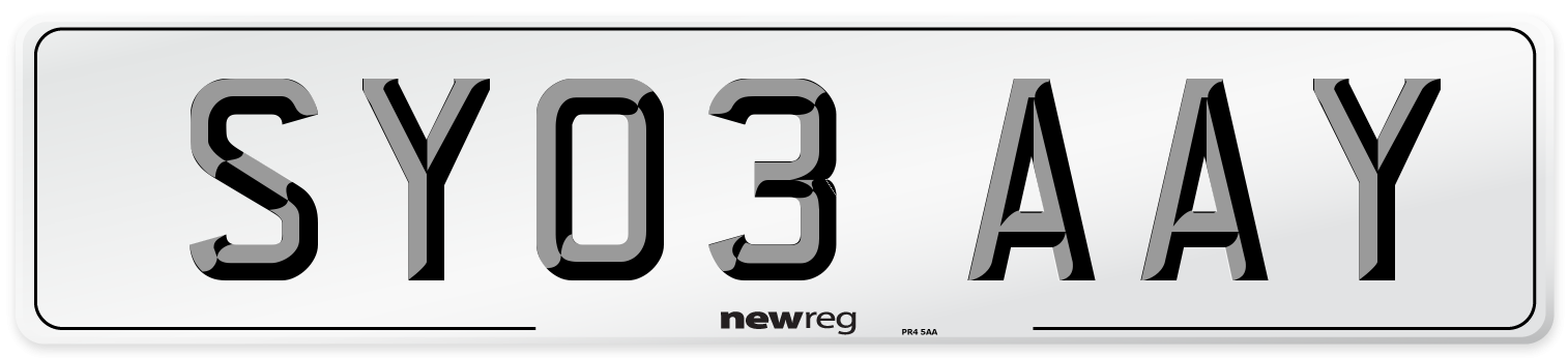 SY03 AAY Number Plate from New Reg